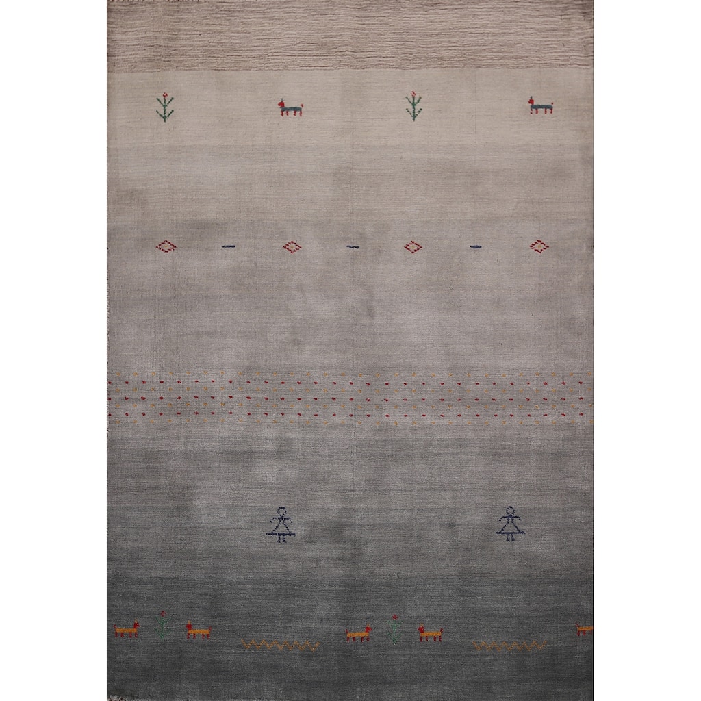 Tribal Gabbeh Oriental Accent Rug Handmade Grey Wool Carpet - 4'0"x 5'9"