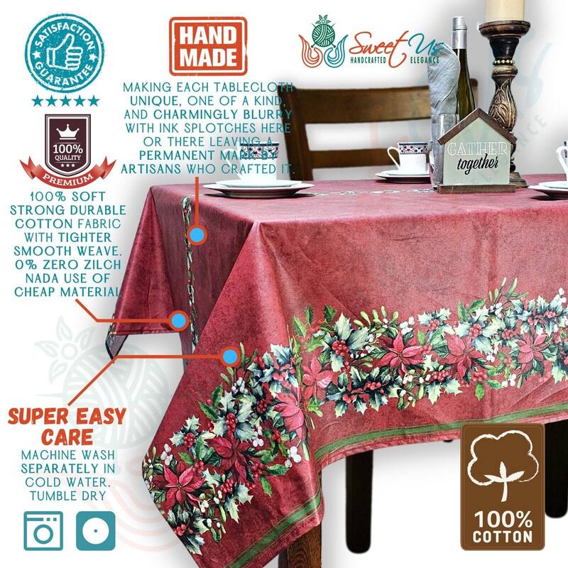 Christmas Acrylic Coated Wipeable Spill Resistant French Tablecloth - 60 x 98 in. - Red