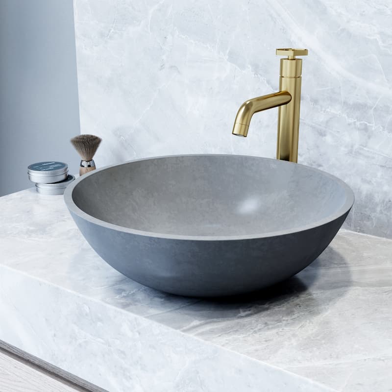 VIGO Ravenna 16"L x 16"W x 5"H Concreto Stone Round Bathroom Vessel Sink - Concreto Stone
