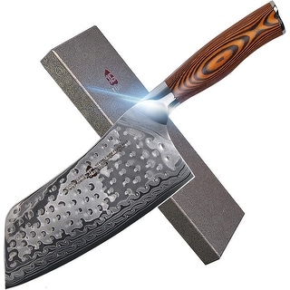 Tuo Cutlery 7" Cleaver Knife, Japanese AUS-10 Damascus Steel Chinese Chef's Knife With Pakkawood Handle, Fiery Phoenix Series