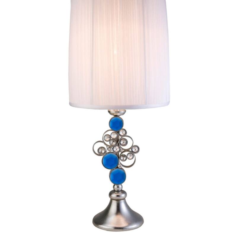 28" Tall Polyresin Table Lamp "Just Dazzle" with Silver finish, White Shade