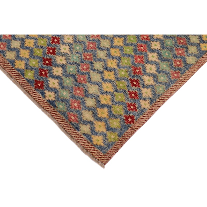 Modern Balochi Berg Blue/Red Hand Knotted Wool Rug - 4'2'' x 6'1''