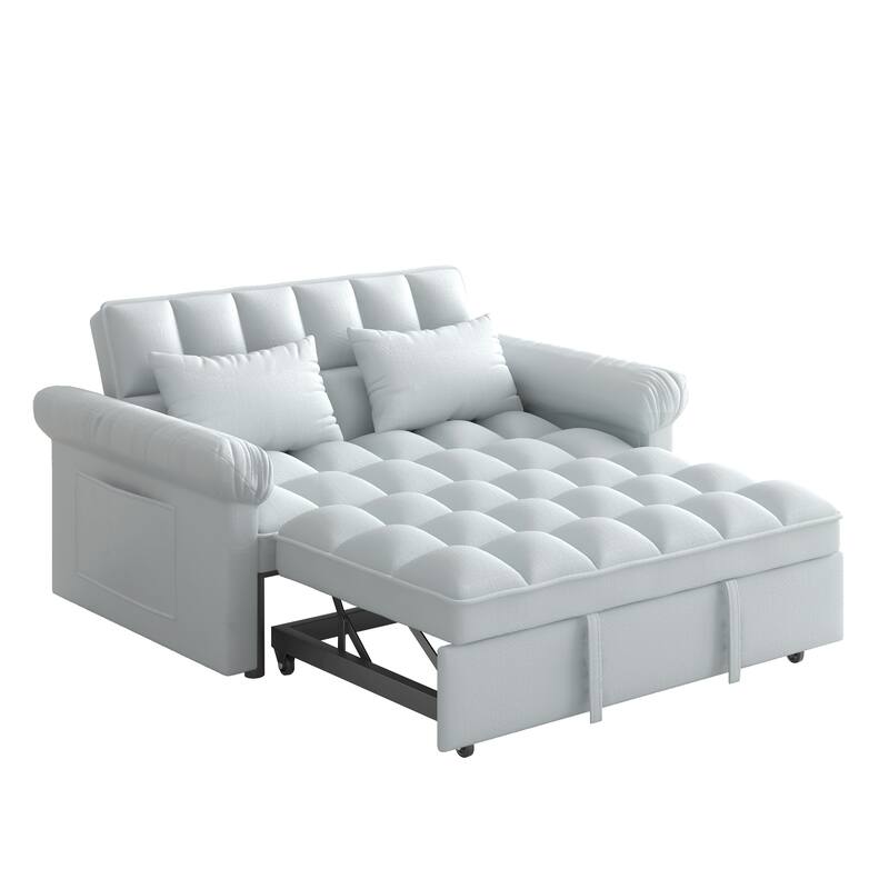 56" Foam 2-Seater Sofa Bed with Pull-Out Sleeper and Adjustable Backrest