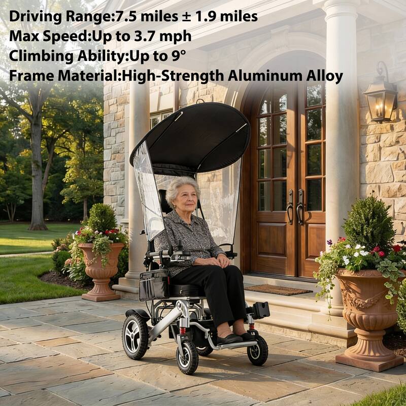 Foldable Electric Wheelchair for Adults, 300W Motor, Lightweight Aluminum Frame, Portable Power Wheelchair