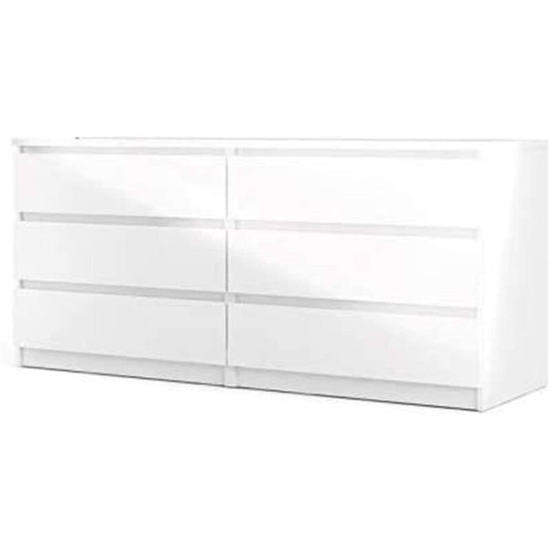 6 Drawer Double Dresser - 60" Wide Bedroom Storage Chest Modern Design Water Scratch Resistant