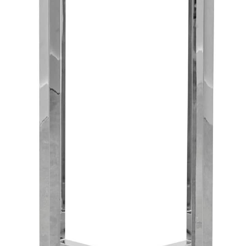 Eun 32 Inch Round Bar Table with Clear Glass Top, Cross Base, Chrome