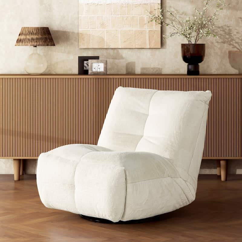 Rearden 35.5" Swivel Glider Manual Recliner Gaming Lounge Chair - Pearl White Short Faux Fur