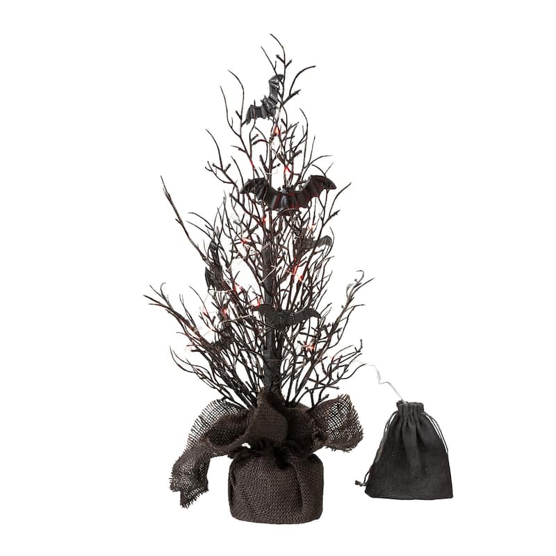 Glitzhome 20"H Halloween Lighted Bats Table Tree Decor - Black