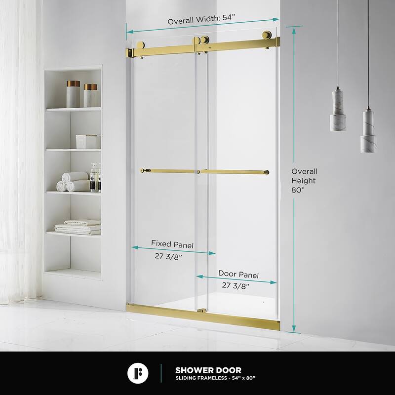 Fine Fixtures Frameless Clear Sliding Bathroom Shower Door