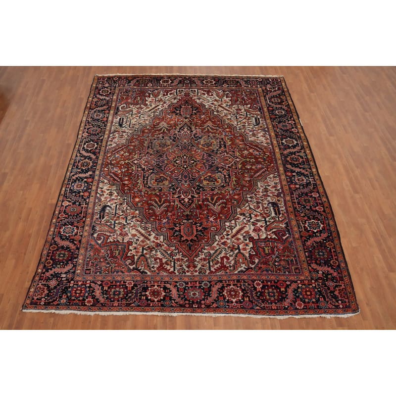 Hand Knotted Oriental 100% Wool Carpet Traditional Medallion Oranges & Rust Heriz Area Rug - 12' 10'' X 10' 2''