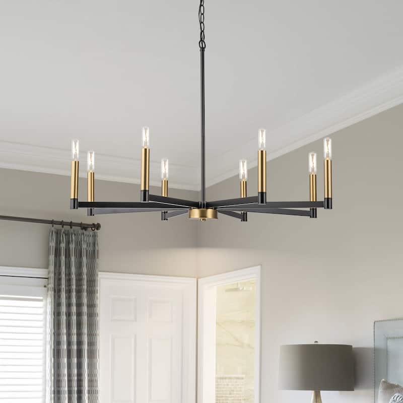 8-Light Classic Candle Chandelier Kitchen island Hanging Pendant for dining room - 35.4 in. W x 7.3 in. H - Black &Gold
