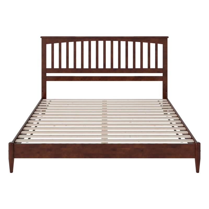 King Size Wood Platform Bed - Low Profile Modern Bed Frame Walnut Finish