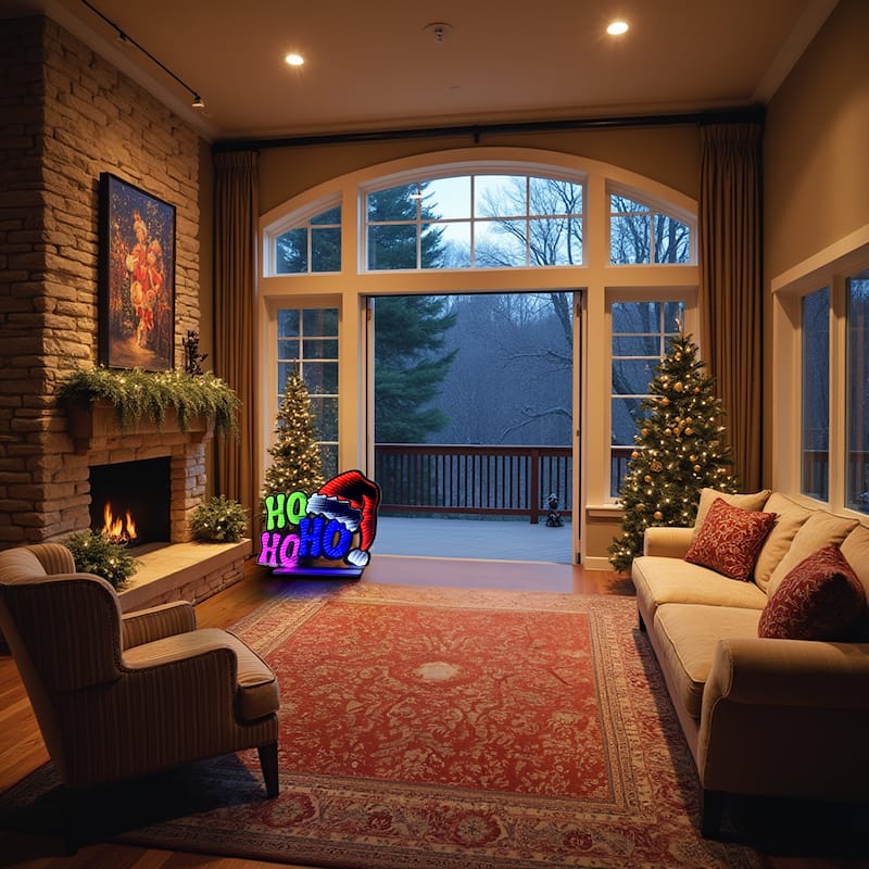 LED Lighted 3D HoHoHo Christmas Infinity Mirror - 19"