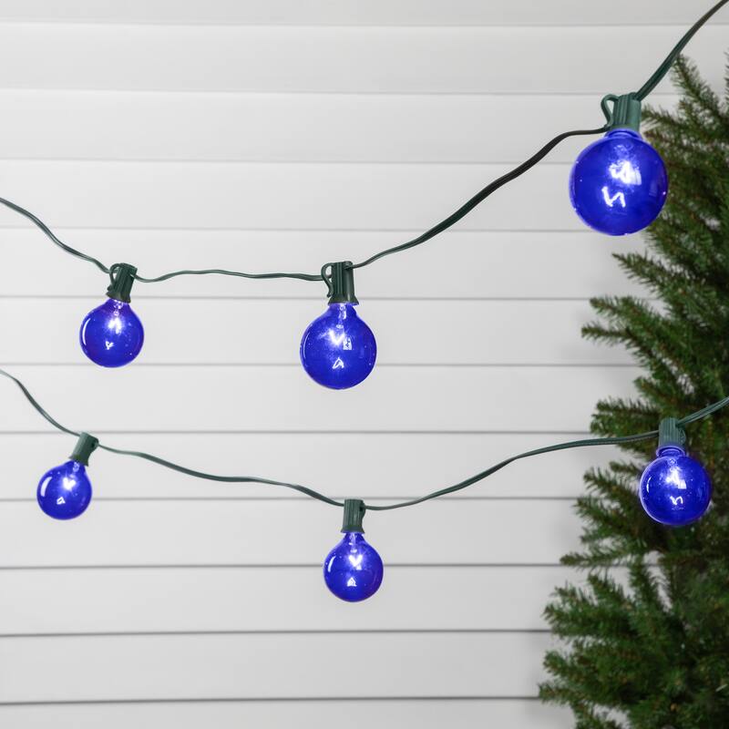 10-Count Blue G50 Globe Christmas Patio Lights- 9ft, Green Wire
