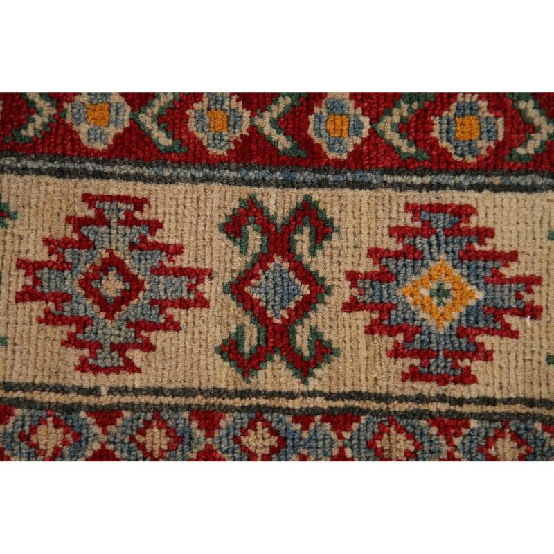 Geometric Kazak Oriental Accent Rug Hand-Knotted Wool Carpet - 3'5"x 5'0"