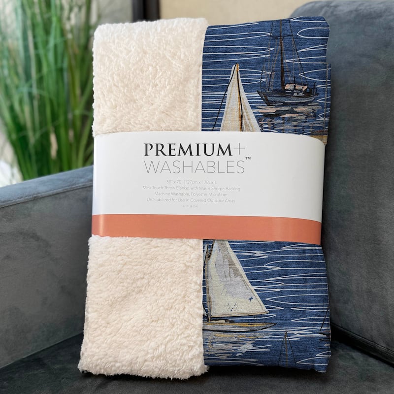 Premium Machine Washable ASB153 Coastal Sailboats Sherpa Throw Blanket