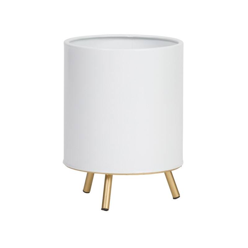 Raya White Mid-Century Modern Indoor Metal Pot Planter with 3-Leg Metal Base