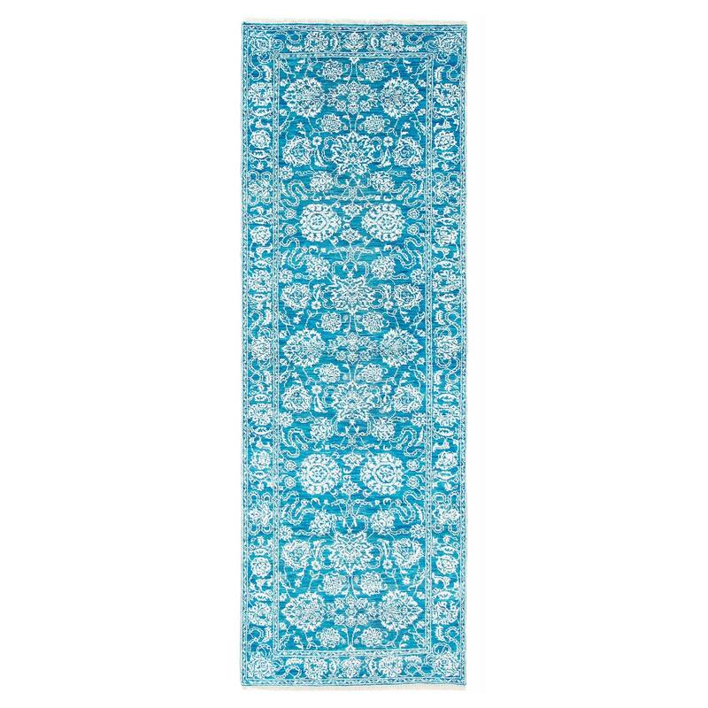 ECARPETGALLERY Hand-knotted Heritage Turquoise Silk, Wool Rug - 2' 6" x 7' 8" - Turquoise - 2' 6" x 7' 8" - Runner