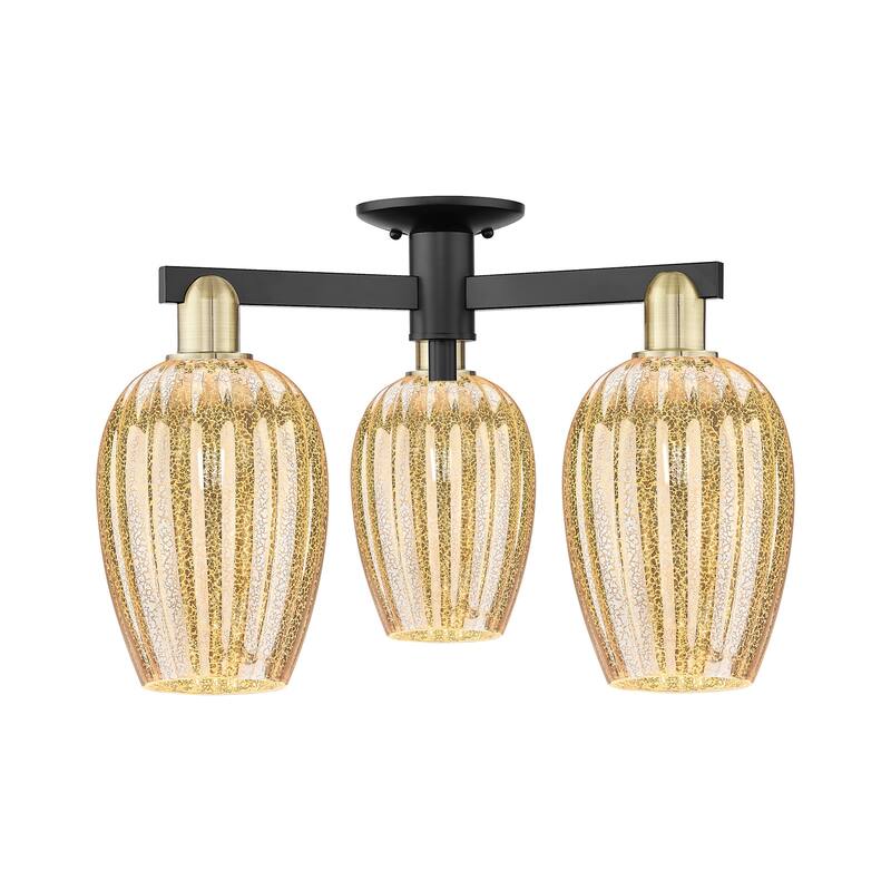 Innovations Lighting 716-3F-14-24 Preston Semi-Flush Preston 3 Light - Black Antique Brass / Mercury