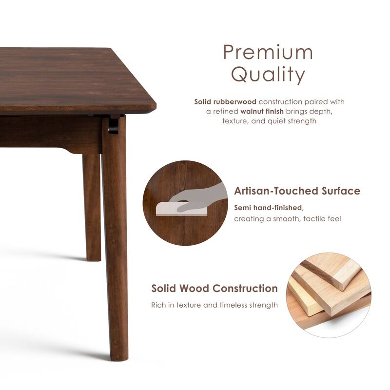 Furniture of America Abigail VIII Mid-Century Modern 5-Piece Rich Walnut Solid Wood 64-inch Extendable Dining Set