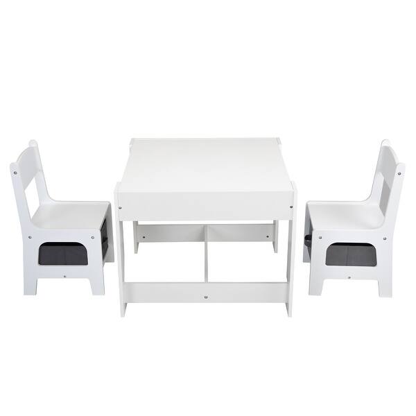 slide 2 of 30, 3-in-1 Kids Wood Table and 2 Chairs - 24.4"L x 24.2"W x 19"H White+Gray