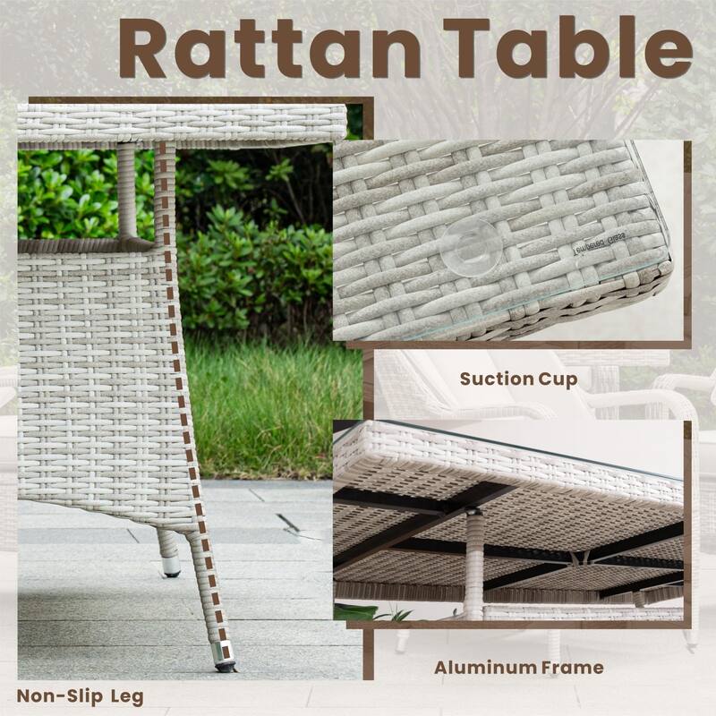 Modern 7-piece Outdoor Rectangular Wicker Aluminum Dining Set with 6 Chairs