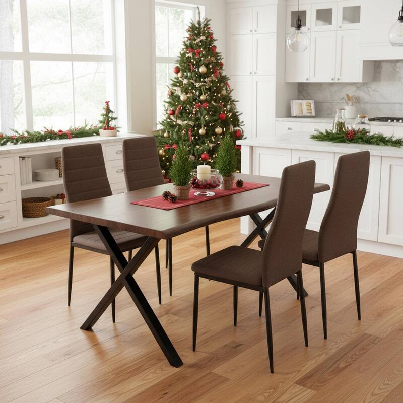 63-inch Live Edge Wood Dining Table with Black X-Frame Metal Legs – Modern Industrial Dining Room Table