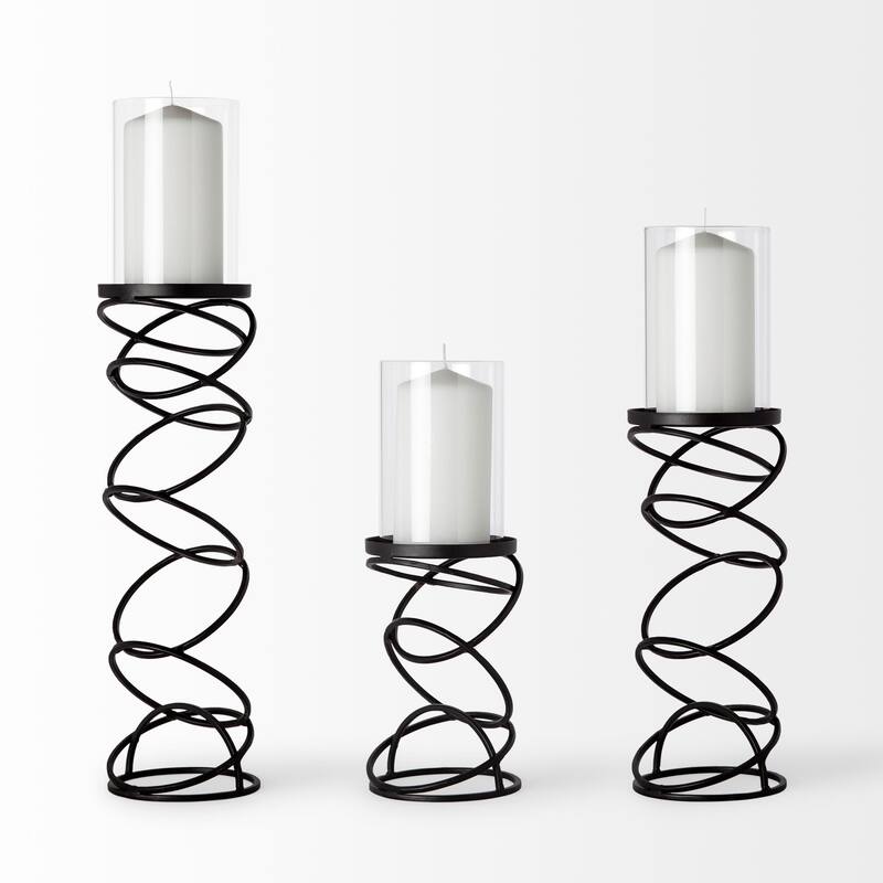Omega III Large Black Metal Stacked Ring Table Candle Holder - 4.8"W x 4.8"D x 21.3"H