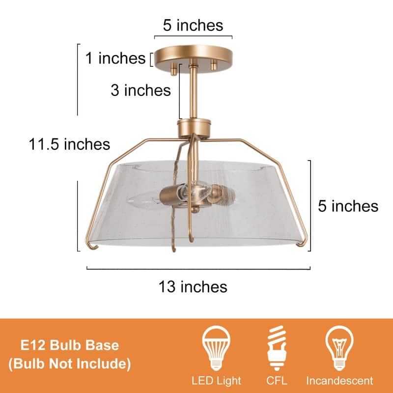 Susa Glam Modern 3-light Semi Flush Mount Gold Drum Ceiling Light Hollow Glass Shade - W13"xH11.5"