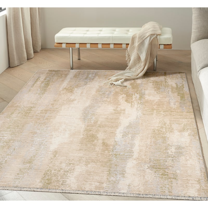 Calvin Klein CK089 Drift Indoor only Beige Abstract Area Rug - Beige/Sage - 9' x 12'
