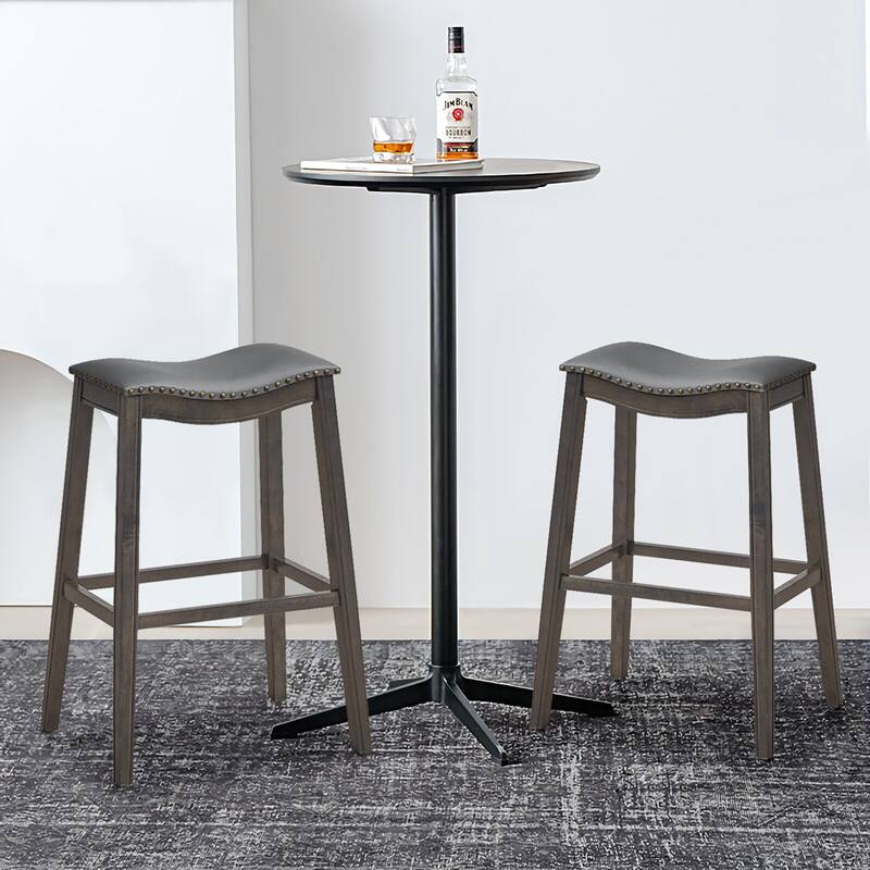 Gymax Set of 2 Saddle Bar Stools Bar Height Kitchen Chairs w/ Rubber