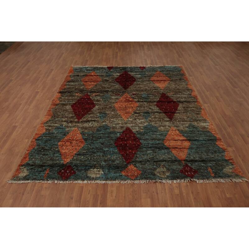 Hand Knotted Oriental 100% Wool Carpet Modern Tribal Brown Moroccan Area Rug - 10' 2'' X 7' 11''