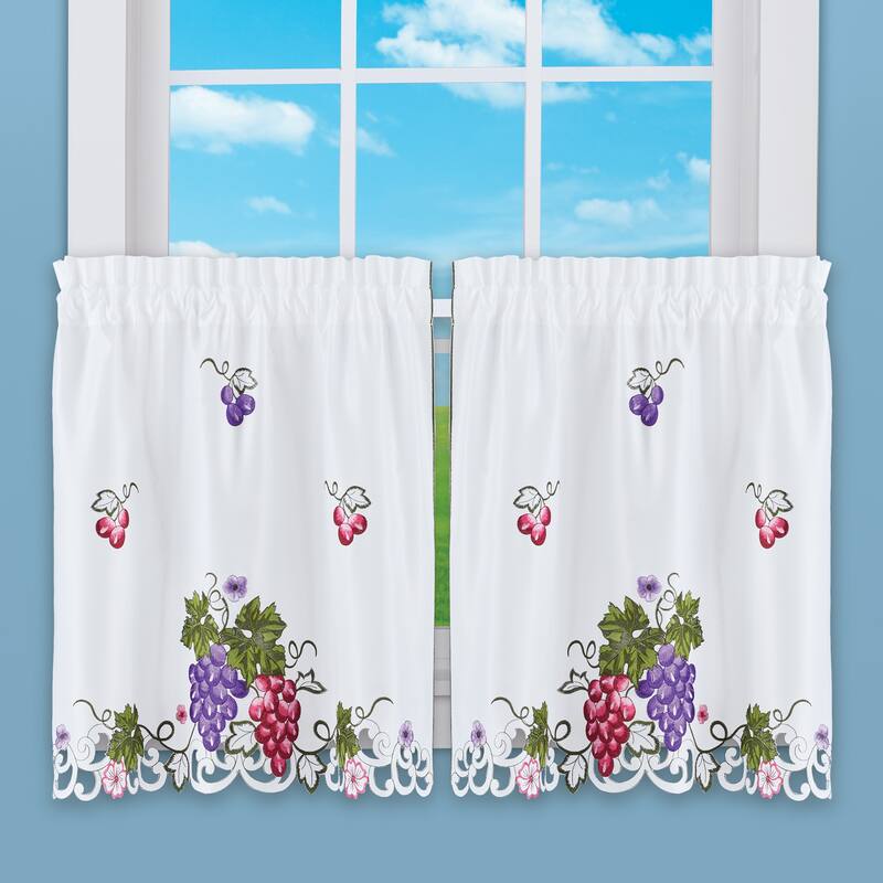 Charming Embroidered Vineyard Vine Kitchen Curtains