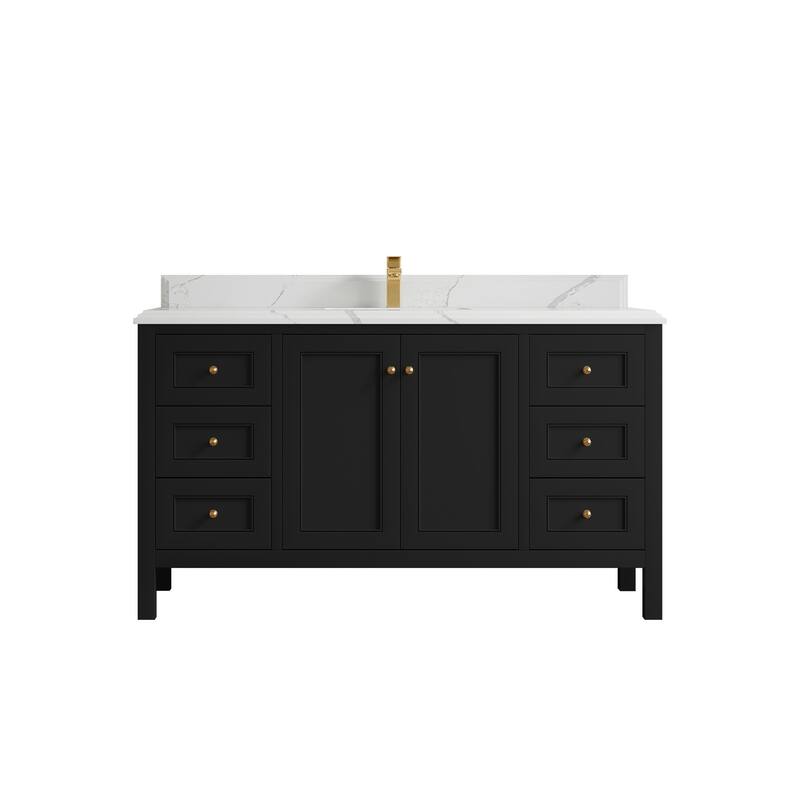 Willow Collections 60 in. W x 22 in. D Nashville Single Sink Bathroom Vanity with Countertop - 1.5”Calacatta Laza - Black