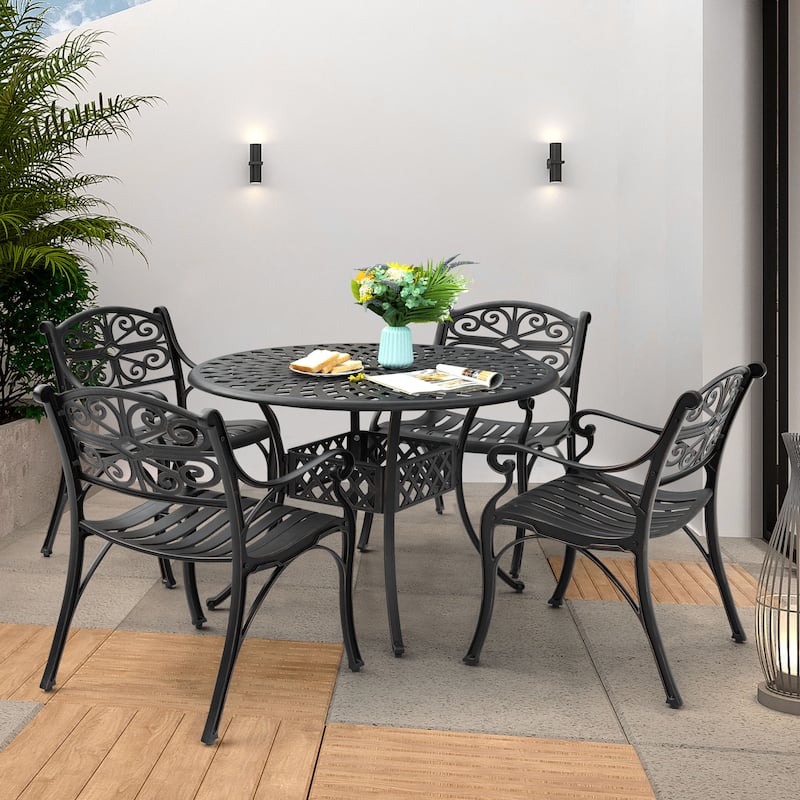 Patio 5 Pieces Cast Aluminum Dining Set with 2.24’’ Umbrella Hole - Black with gold-painted edge