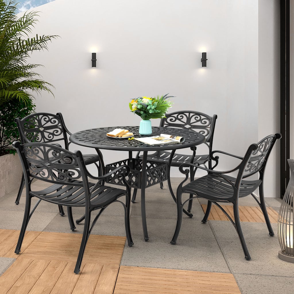 Patio 5 Pieces Cast Aluminum Dining Set with 2.24’’ Umbrella Hole