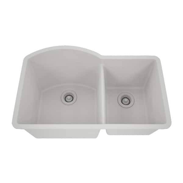 slide 2 of 8, Lexicon 32 Inch Platinum Quartz Composite Drop-in Undermount Double Bowl Galaxy White Kitchen Sink LP-7030-W-SO 20.5" W x 32" L x 10.25" H - Galaxy White