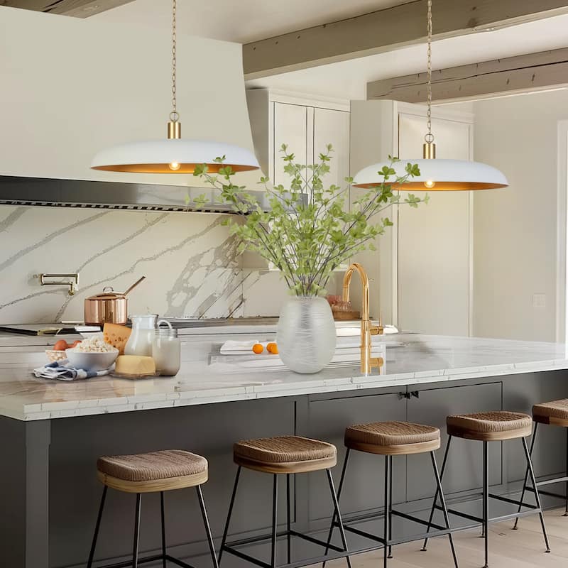 Modern 1-Light Chandelier White Gold Oversized Pendant Light Disc Kitchen Island Light for Dining Room - 33.5 " × 12 "