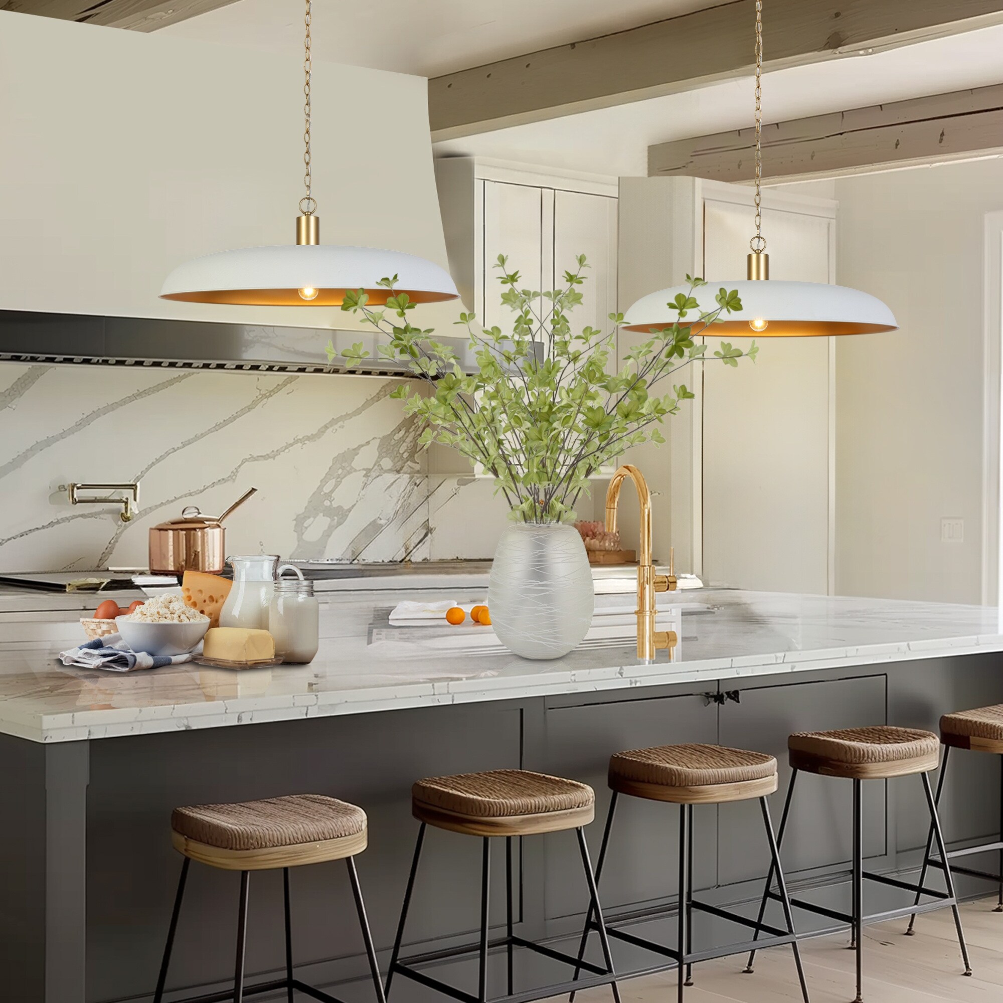 Modern White Gold Oversized Pendant Light Disc Kitchen