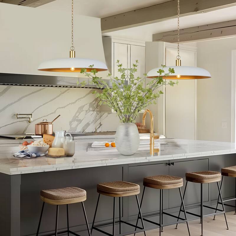 Modern Oversized 1-Light Chandelier White Gold Oversized Pendant Light Disc Kitchen Island Light for Dining Room - 33.5 " × 12 "