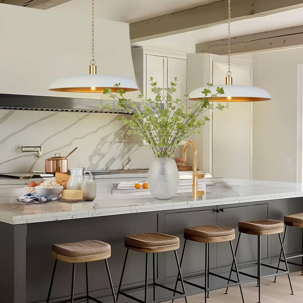 Modern Oversized 1-Light Chandelier White Gold Oversized Pendant Light Disc Kitchen Island Light for Dining Room - 33.5 " × 12 "