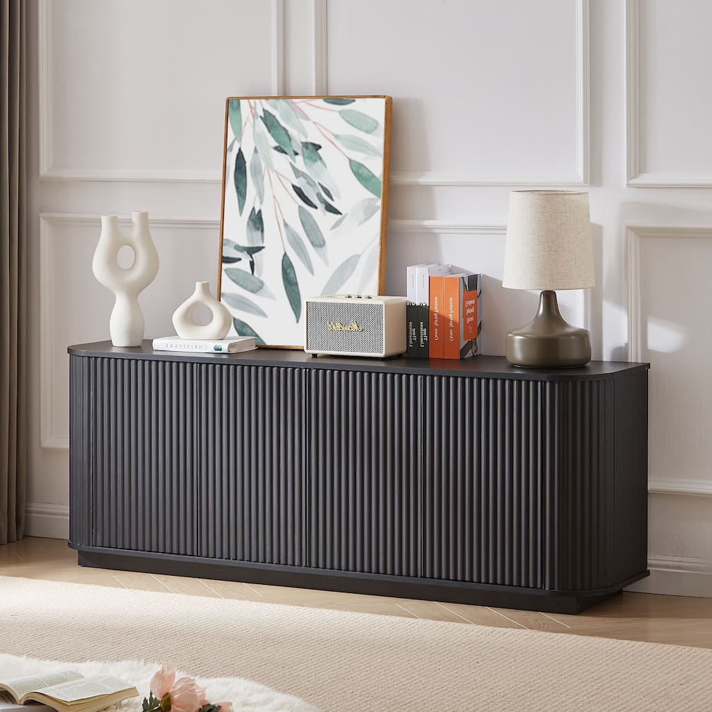 Sideboard Storage Cabinet TV Stand with wave pattern Buffet Cabinet Wooden Vertical Striped Cabinet, 64"W x 15"D x 24"H