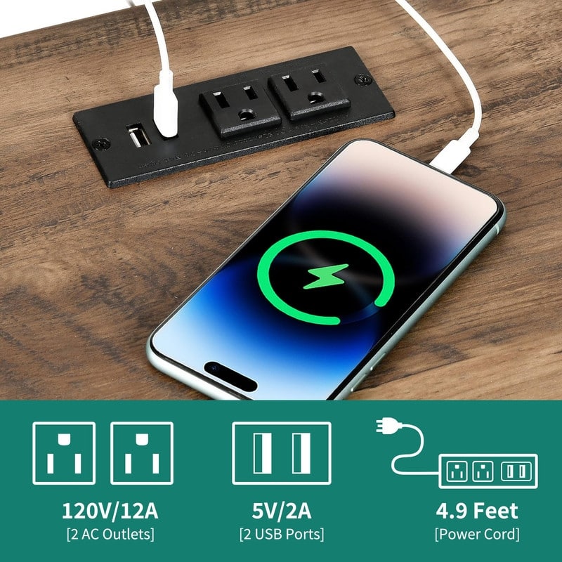 Nightstand with Charging Station - 16.9"D x 13.7"W x 23.5"H