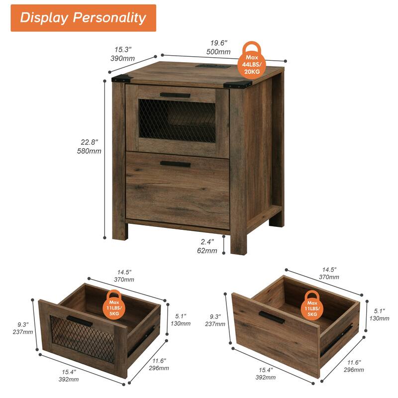 WAMPAT Nightstand with Charging Station,Farmhouse End Table - 1 Pack