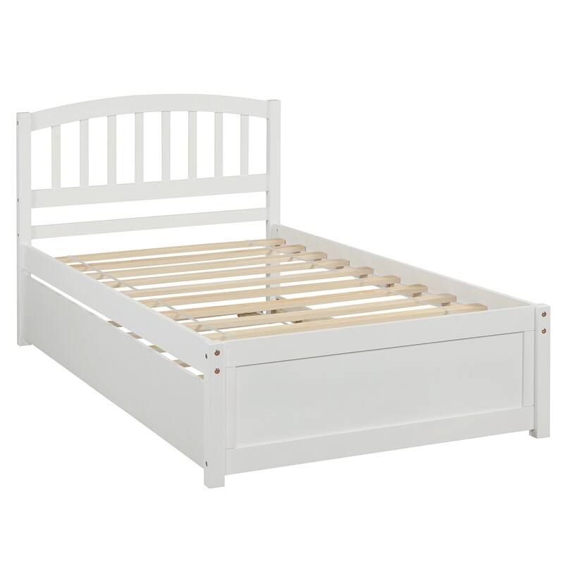 Wooden Platform Bed Frame w/ Trundle and Headboard,Twin Size