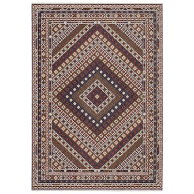 Style Haven Henretta Bohemian Diamond Red/Multi Fringe Edge Area Rug