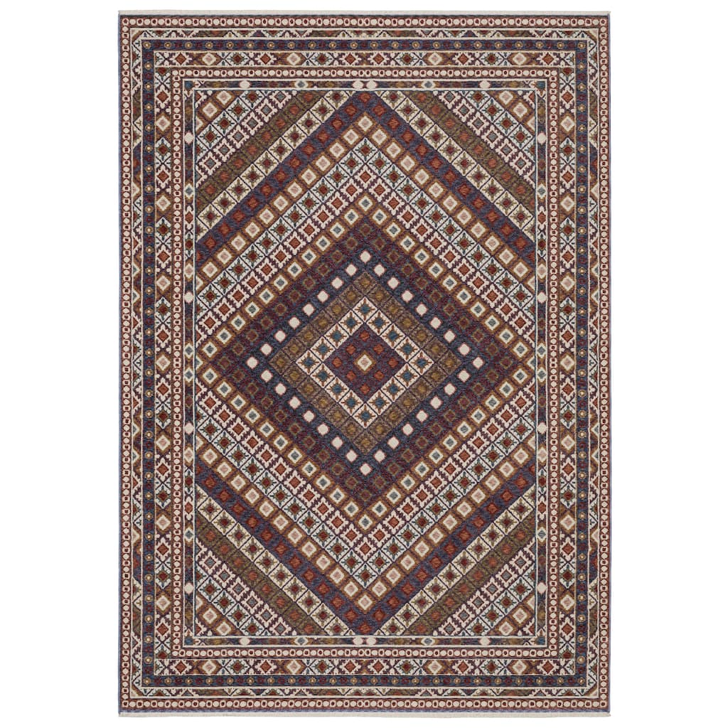 Style Haven Henretta Bohemian Diamond Red/Multi Fringe Edge Area Rug