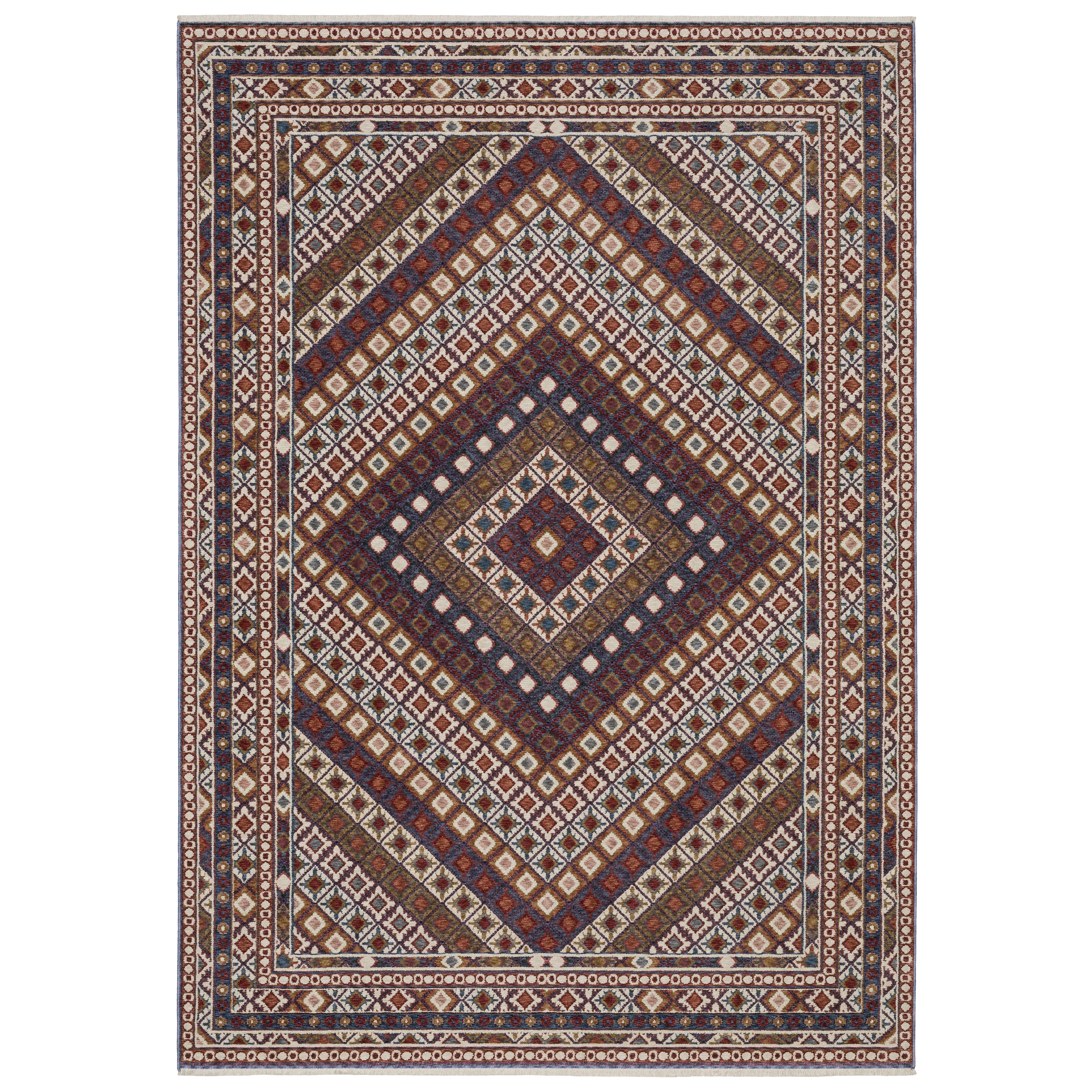 Style Haven Henretta Bohemian Diamond Red/Multi Fringe Edge Area Rug