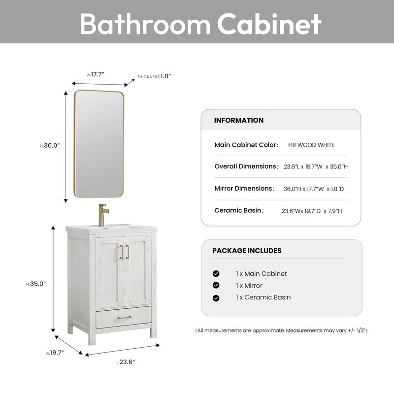 Gela Single Bath Vanity with Ceramic Basin Top and Mirror