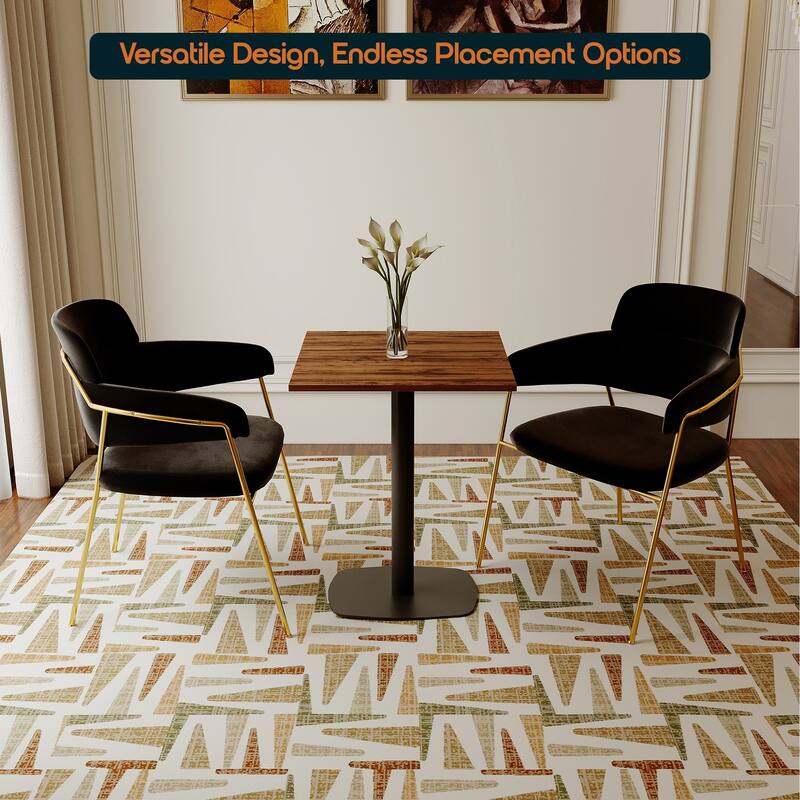 Vail Square Dining Table with 24 in. MDF Tabletop in Black Stainless Steel Square Base Accent Kitchen Table